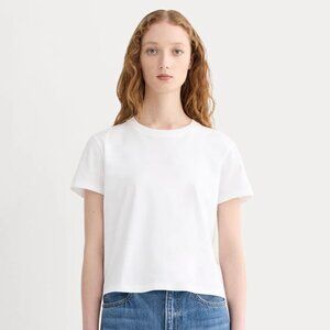 Everlane The Box Cut Tee in Essential Cotton in White, Size Small